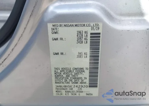 2019 Nissan Altima 2.5 S из США, поврежденный, VIN 1N4BL4BV1KC242920